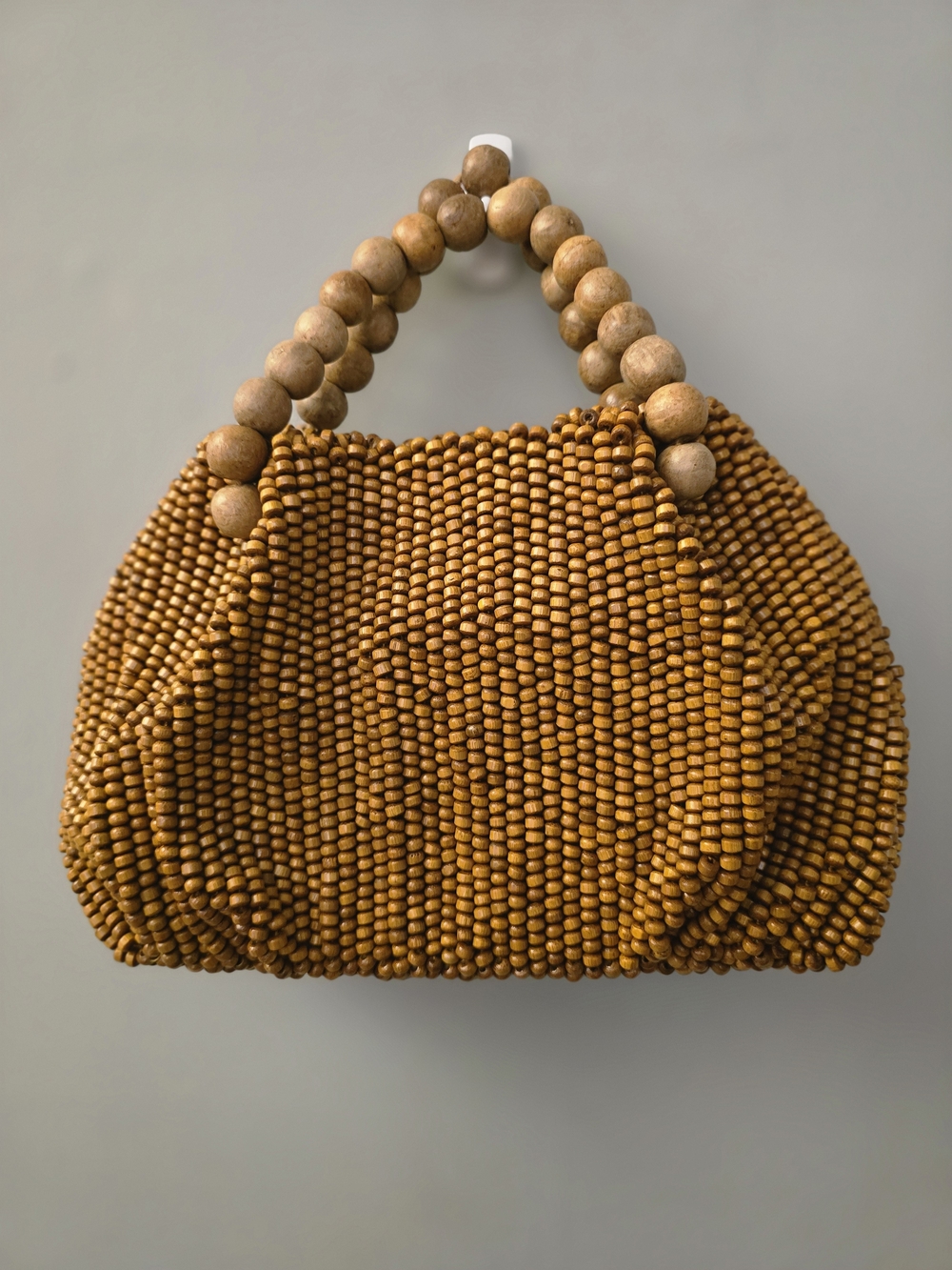 Handcrafted Beaded Tote Bag in Warm Brown